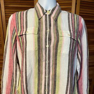 JONES NEW YORK MISSES LARGE ALL LINEN BLOUSE W/LONG ADJ. SLEEVES